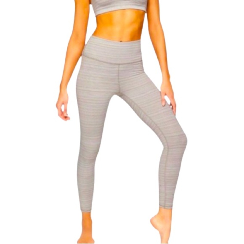 Athleta Light Gray Striped High-Waist Jacquard Chaturanga Grey Leggings Size M